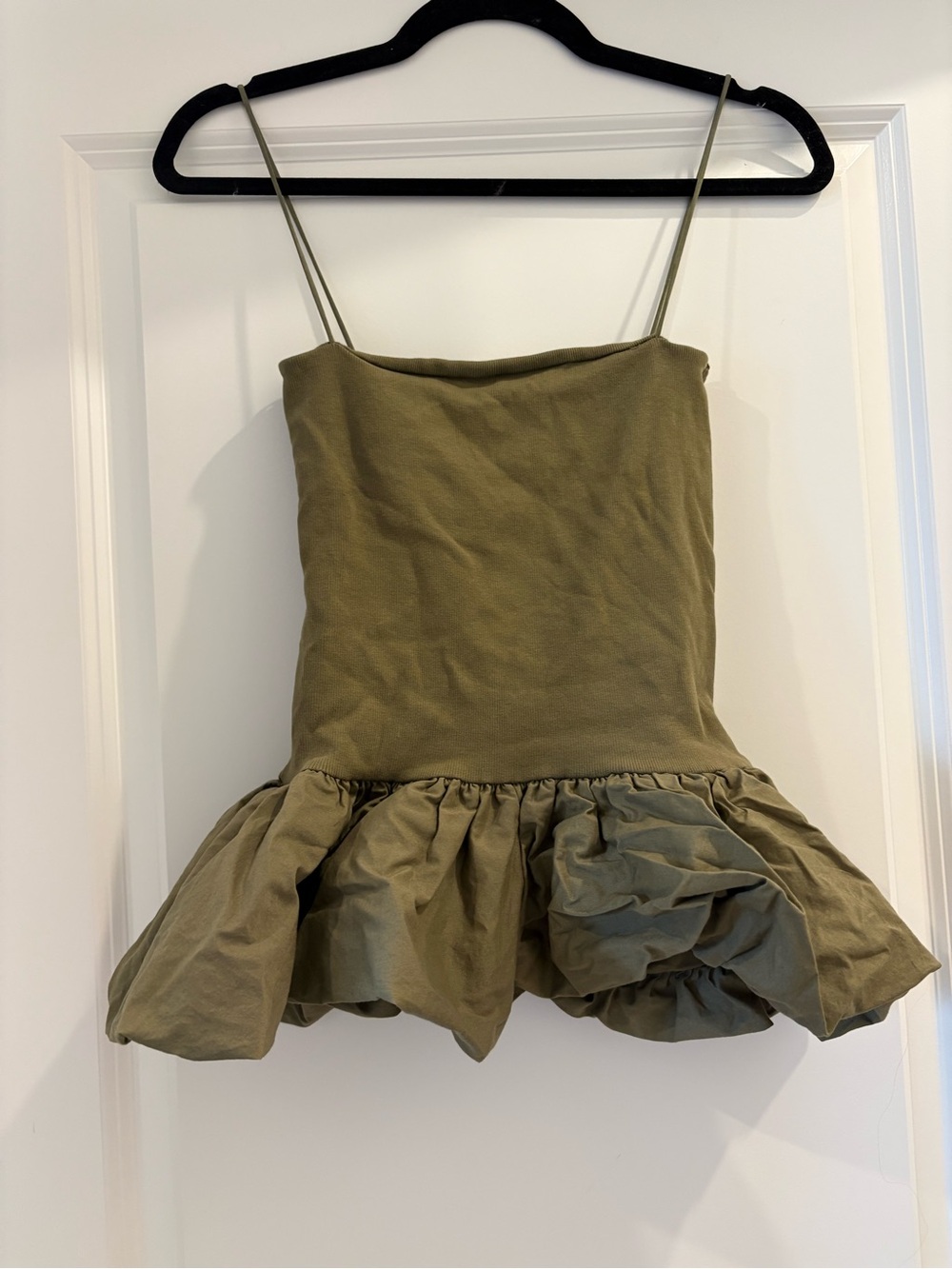 Zara Mixed Media Ribbed Top with Poplin Bubble Hem (Size M)